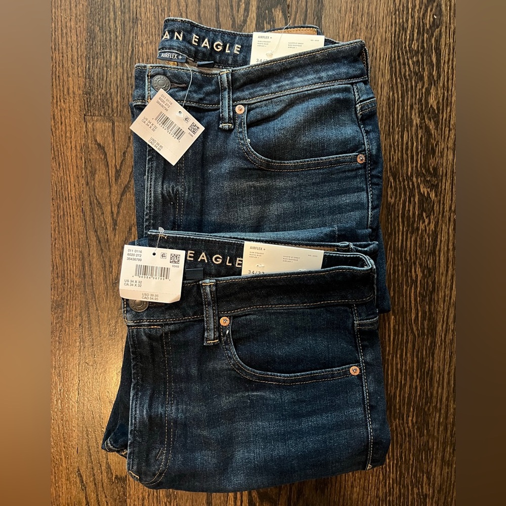 American Eagle Airflex+ Slim Straight Jeans Rustic Blue